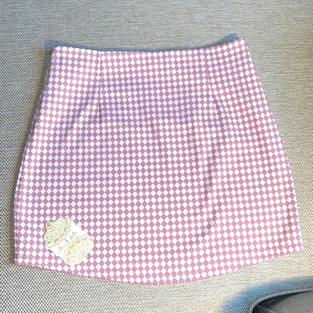 NWOT Altar’d State Pink and White Checkered Skirt - Picture 2 of 6